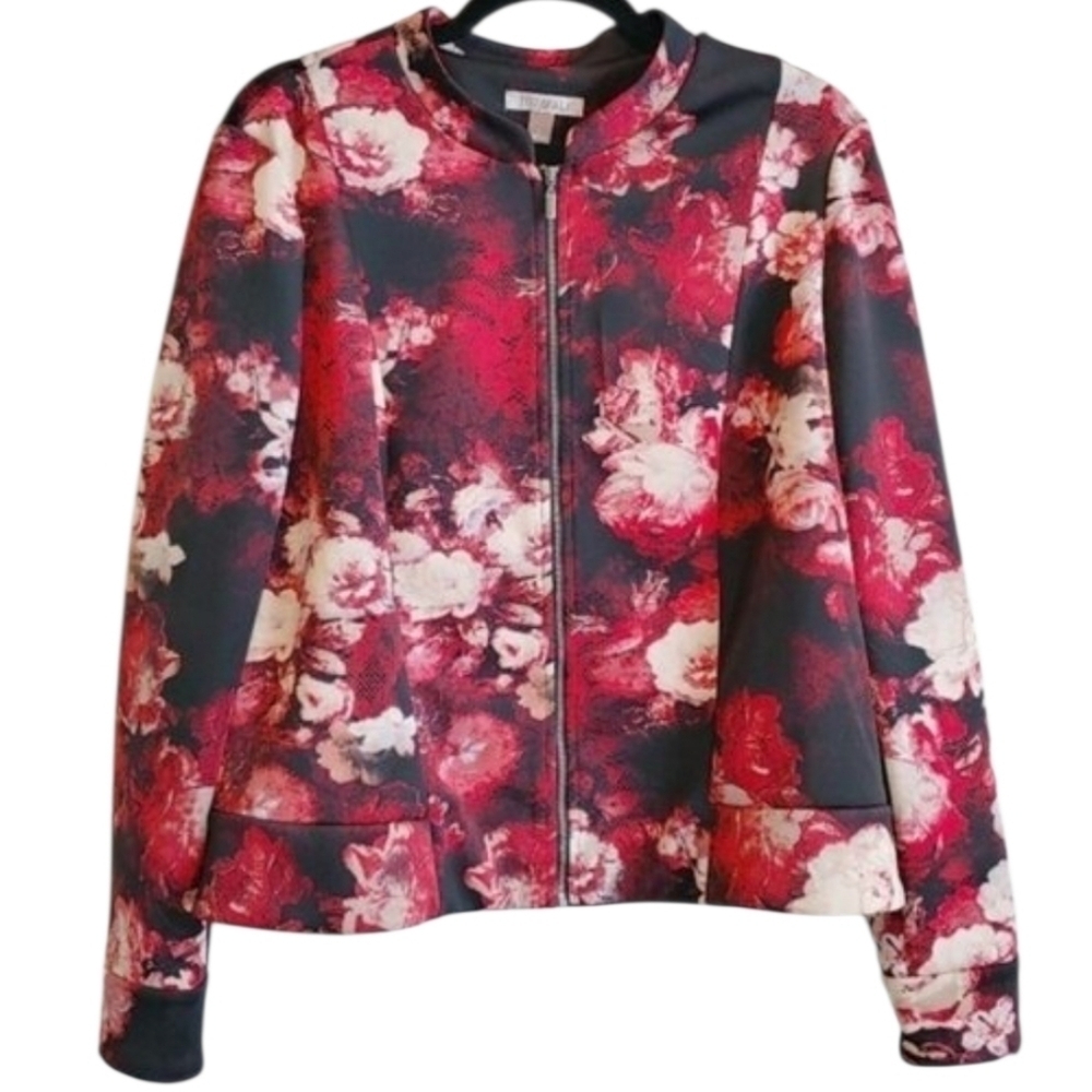 Roz & Ali Abstract Print Zipper Front Jacket Sz L